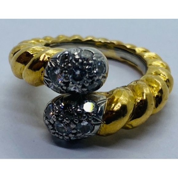 David Webb 18K Platinum Diamond Crossover Bypass Hammered Ring - Picture 7 of 12